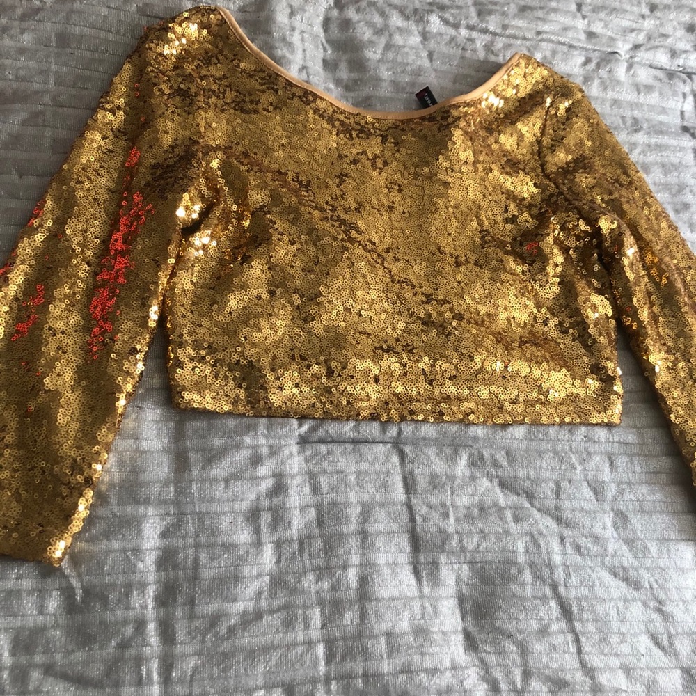 Cropped gold sequin long sleeve